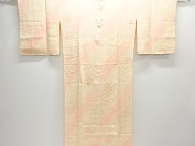 未使用品　斜め縞に花模様暈し単衣長襦袢